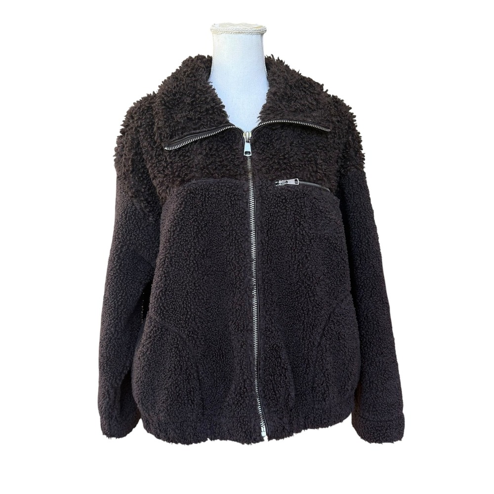 Abercrombie & Fitch Sherpa Fleece Jacket Brown Full Zip Teddy Coat XL